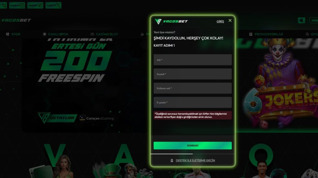 vagosbet hesap açma